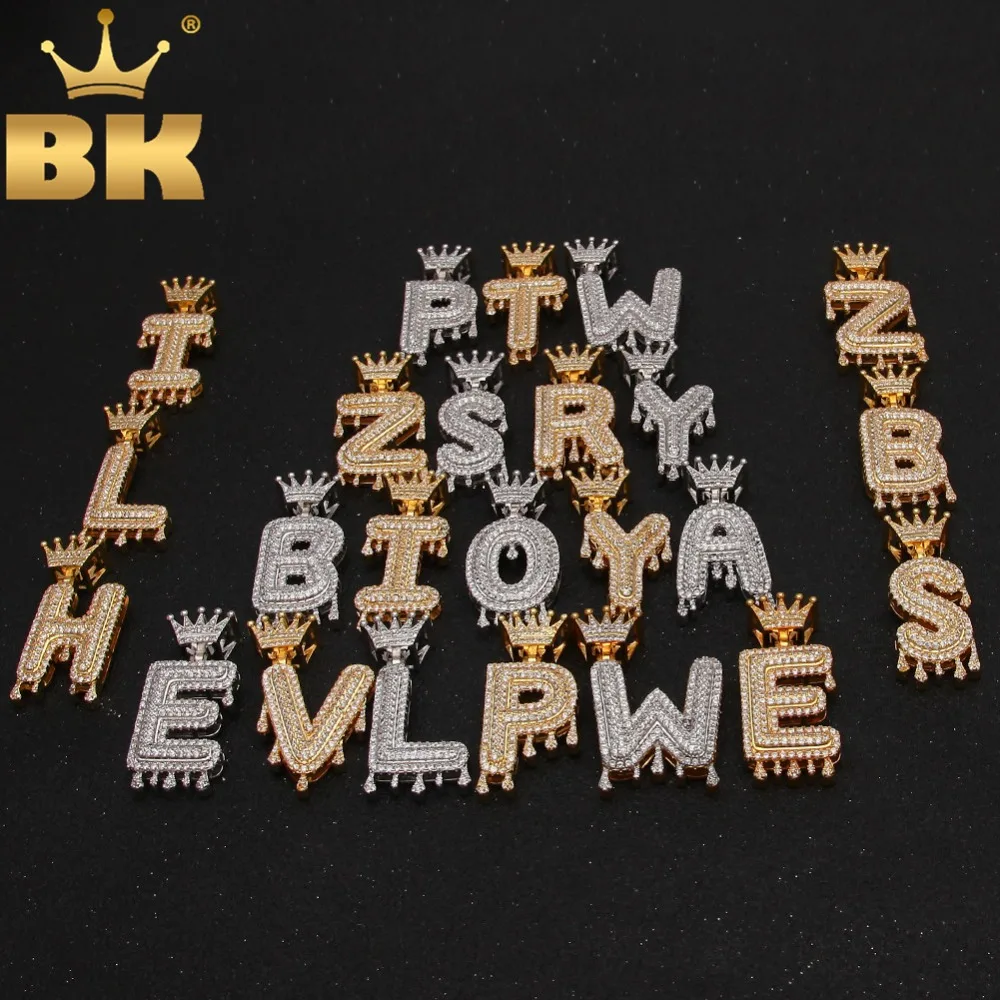 

THE BLING KING Drip Crown Letters Name Necklace Iced Out Cubic Zirconia 26 English Bubble Initial Letters Pendant Jewelry Gifts