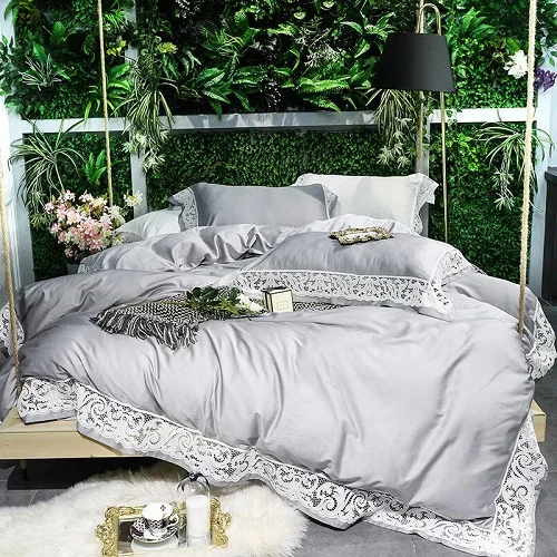 Sales Egyptian Cotton Silver White Bedding Set Queen King Size Bed