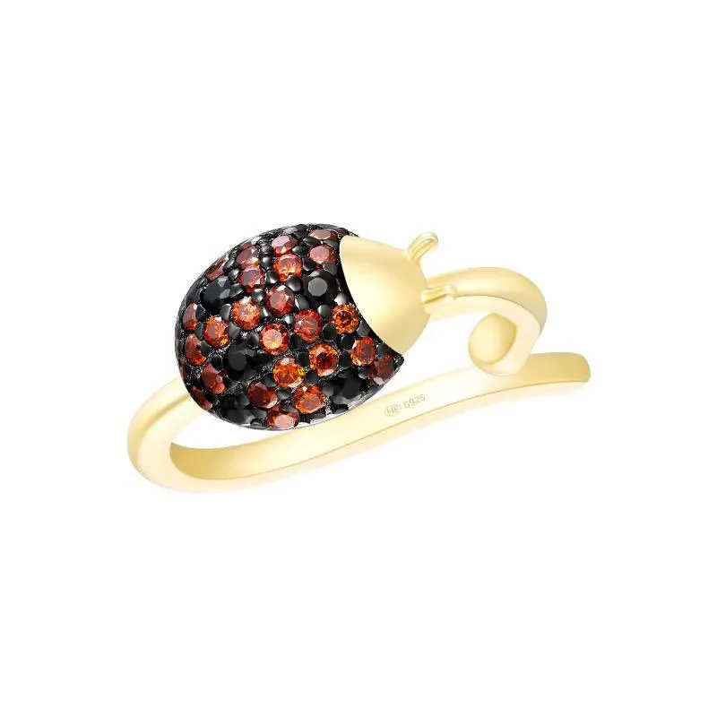 

SLJELY Real 925 Sterling Silver Cute Ladybug Ear Cuff Full Micro Cubic Zirconia Plated Gold Color Insect Clip Earrings Jewelry