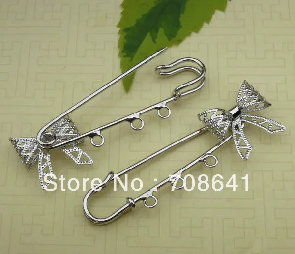 

20x20mm Blank Metal Kilt Pins Bases Filigree Bowknot Brooches Pins with 3 Loops Safety-pin DIY Settings Multi-color Plated