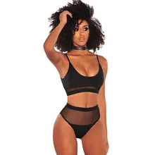 PLUSLAND лето стиль сексуальное ажурное для женщин Высокая талия Низкий вырез пляжная одежда лоскутное бикини из двух частей купальные костюмы