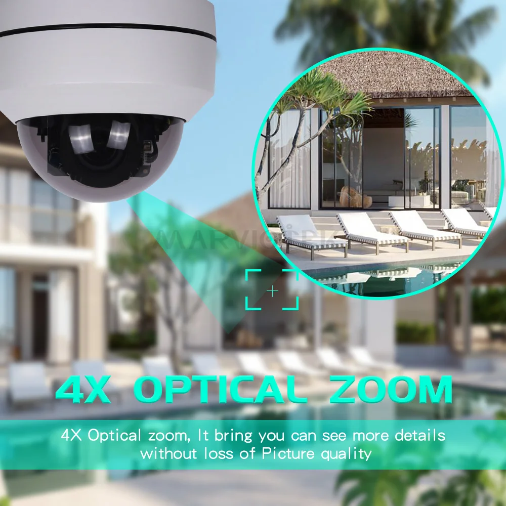 Мини PTZ IP камера 5MP HD Водонепроницаемая домашняя видеонаблюдения s наружная 4х