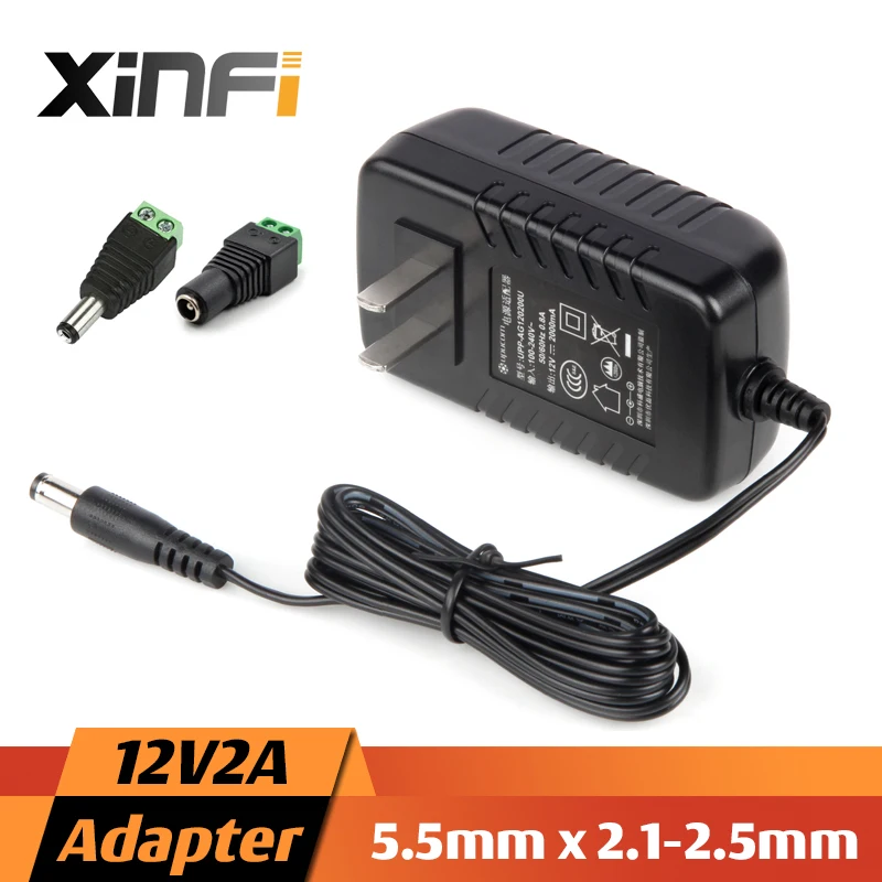 Xinfi 12V2A 1A AC 100 В-240 В Адаптеры питания + DC разъем 12V2A 1A 2000mA Питание ЕС/ США 5.5 мм x 2.1-2.5 мм для Светодиодный CCTV