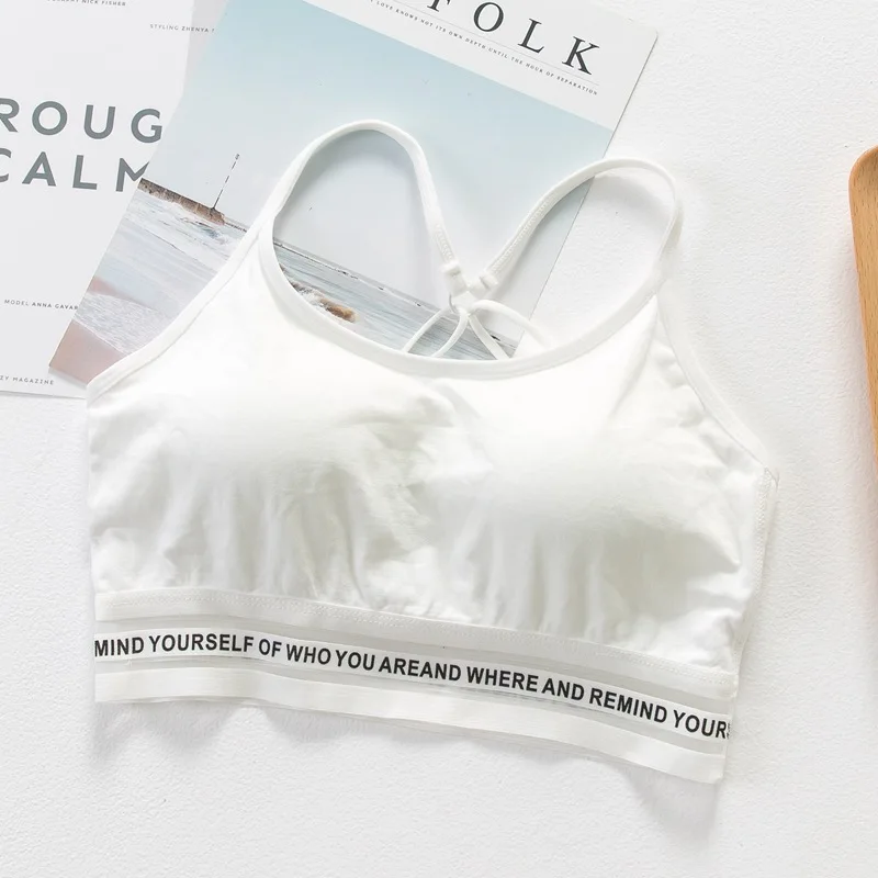 SP&CITY Sporty Style Letter Print Solid Cotton Tube Top Women Summer Criss-Cross Invisible Bras Push Up Bra Soft Breathable Tops