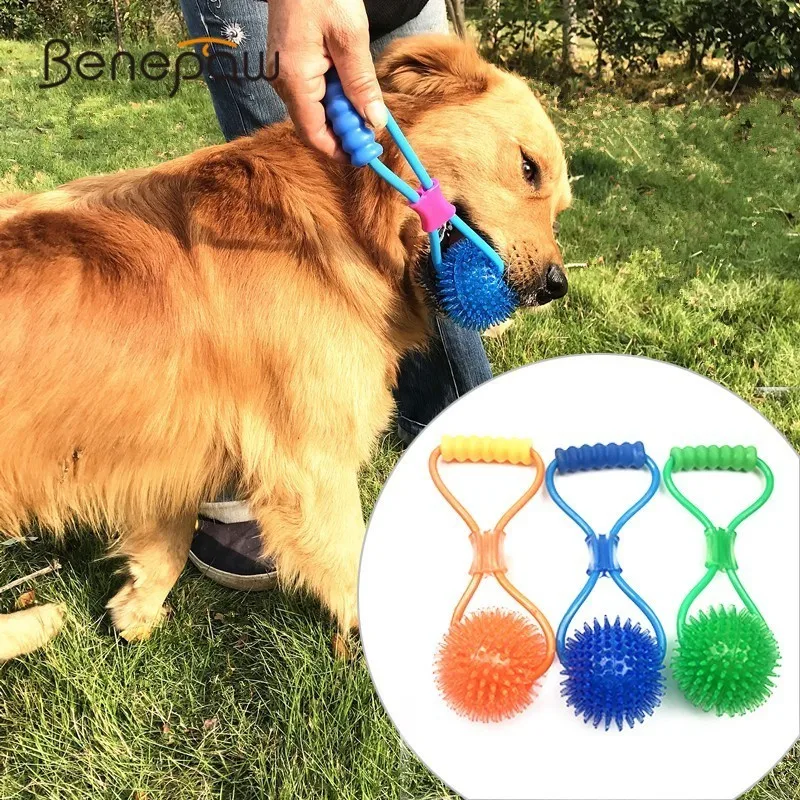 

Benepaw Interactive Dog Toys Ball Rubber With Soft Handle Tooth Cleaning Chew Toy For Dogs Training Play Small Big Pet Supplies