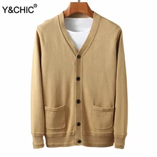 Y& CHIC мужской тонкий кардиган с v-образным вырезом и длинным рукавом с карманами из хлопка, Легкий Повседневный трикотаж