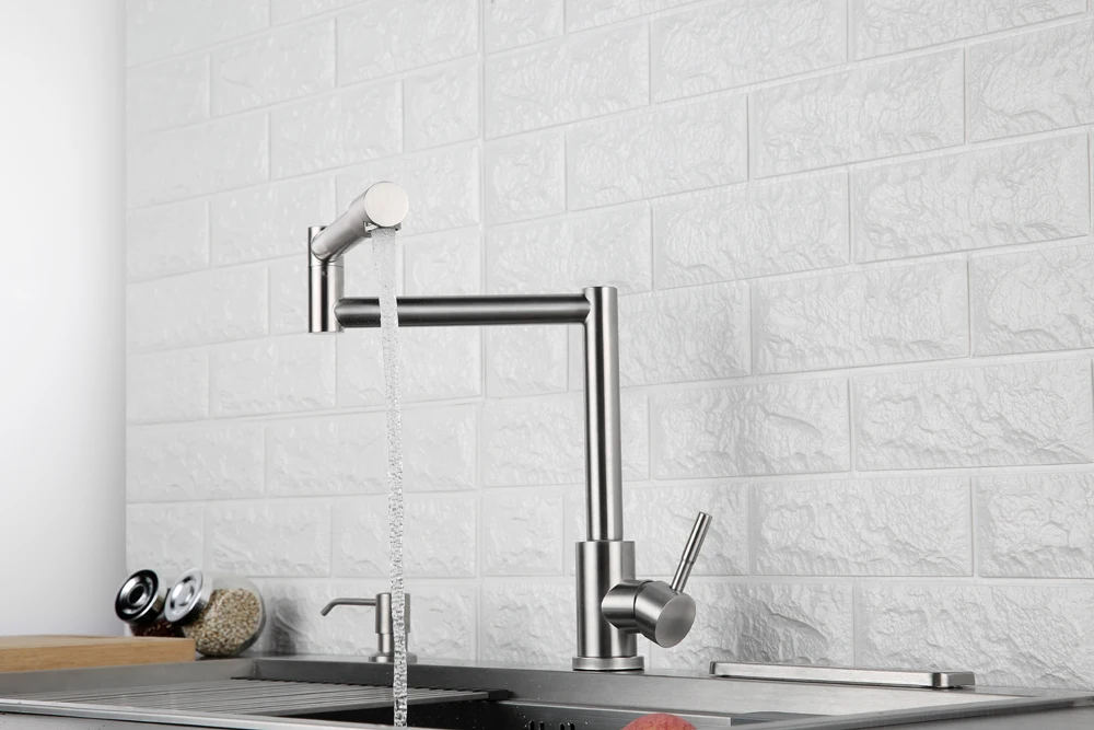 Folding Kitchen Faucet Stretchable Swing Arm Brushed  Single Hole Single Handle Deck Mounted Cold & Hot Kitchen Sink Faucet  (8)