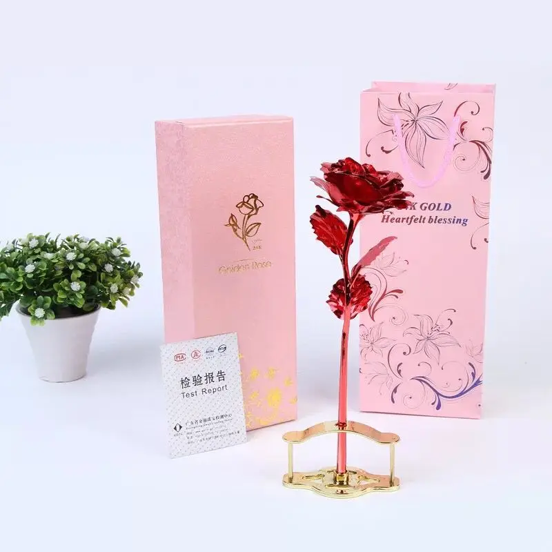 

2017 New Creative Women's Gifts 24K Gold Rose Flower In Red Color Decoration Artificial flowers For Mother's Day Christmas