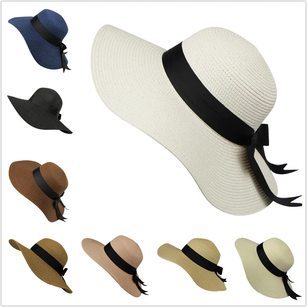 

2019 Hot Salling Hat Spring And Summer Straw Elegant Hat Women Ladies Wide Brim Beach Multicolor Sun Cap Casual casquette femme