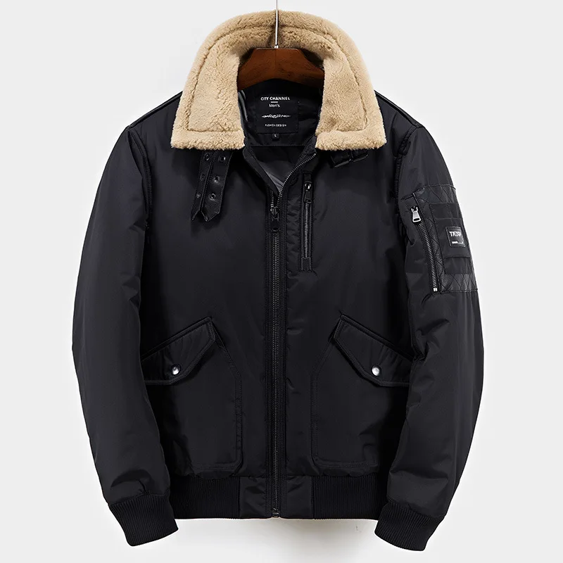 

Limited promotnew Winter Thick Brand Men's Casual Parkas Loose Fleece collar Jackets fashion warm windtight coats black clothing