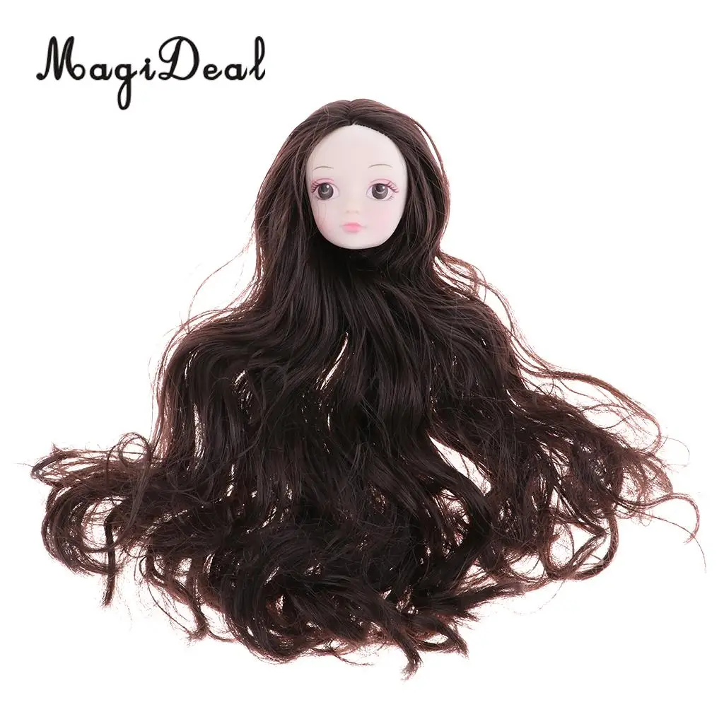1/6 Female BJD Doll Brown Hair 3D Eyes Head Sculpt Ball-Jointed Doll Body Parts DIY Girl Doll Accessory White Skin Tone