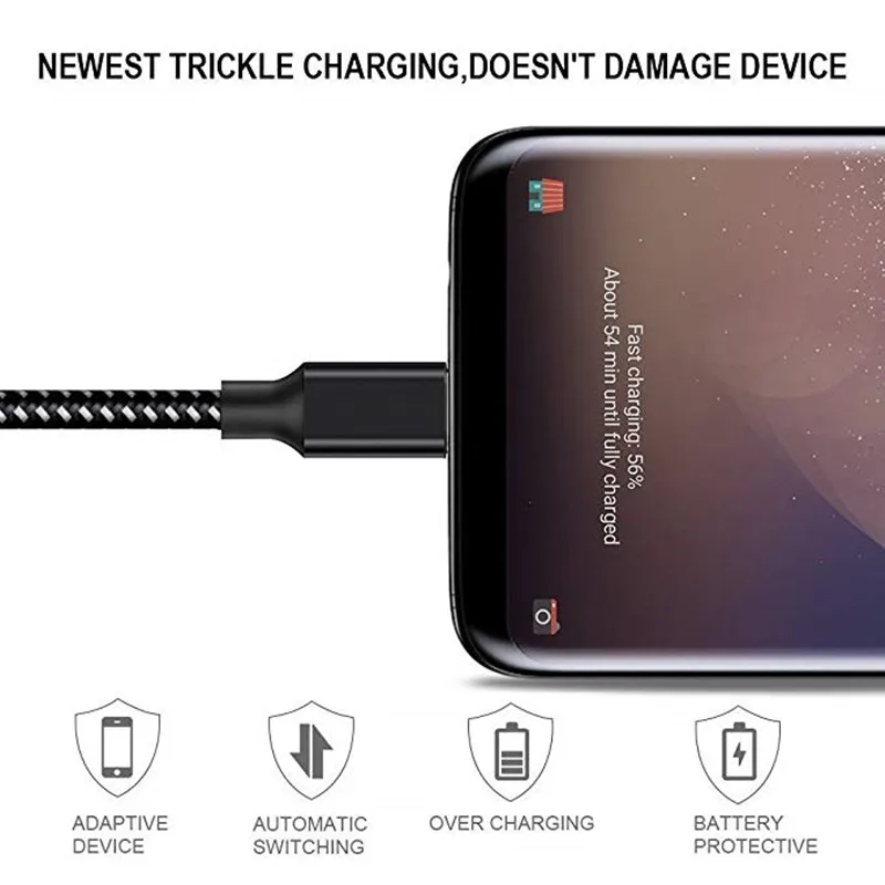 Кабель для быстрой зарядки usb type C нейлоновый шнур для galaxy a3 a5 a7 s10 a8s a6s OnePlus 6T 6 5T для Nokia 6,1 plus 7 8 9 PureView