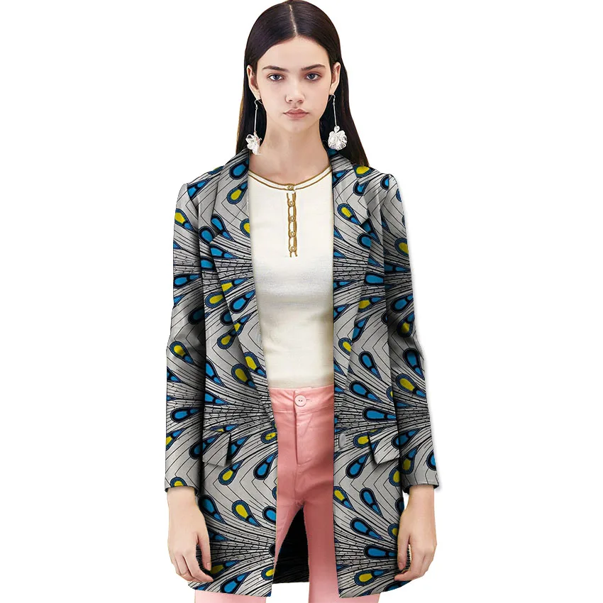 

Women Outfit Long Style Blazers Tailored Made Suit Jacket Ankara Print Dashiki Trench Coat Ladies Africa Outwear