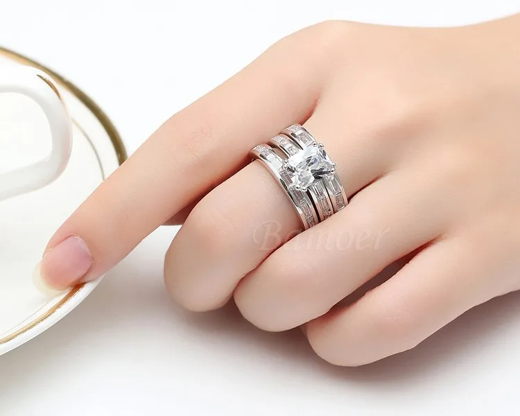 Bamoer платиновым покрытием свадебный комплект палец кольцо для дам женщин с искусственным микро корень кристалл циркон ювелирные изделия свадебные YIR030