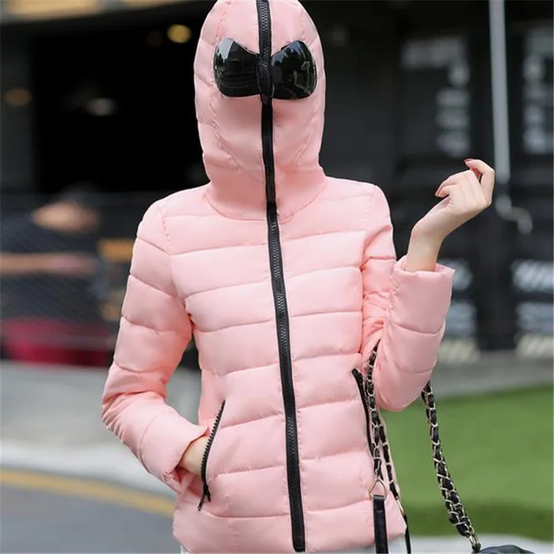 

L-2XL 5 Colors 2016 New Women Winter Down Cotton-padded Coat Female Cartoon Style Hooded Jacket Short Zipper Outwear ZS211
