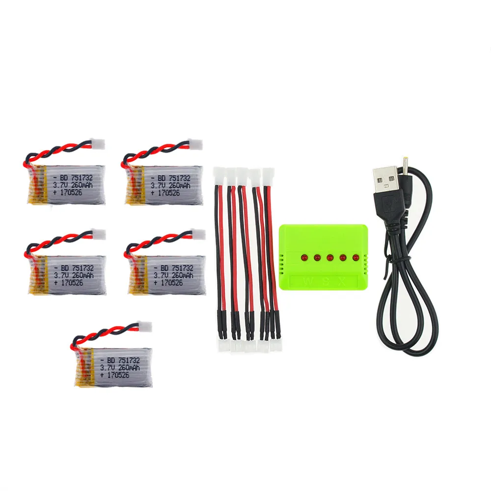 hilbert-5pcs-150mah-3-7v-li-po-battery-and-x5-usb-charger-for-furibee-f36-eachine - _