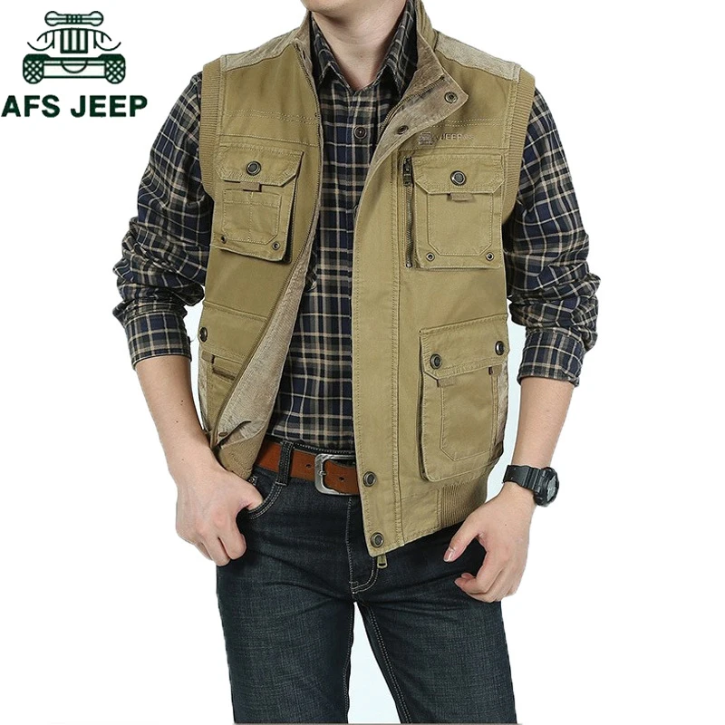 Buy AFS JEEP Brand Military Men Vest Plus Size 4XL 7XL Casaco masculino Cotton