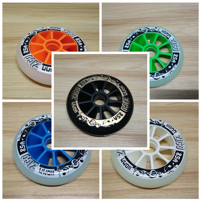 90 ملليمتر 100 ملليمتر 110 ملليمتر مضمنة سرعة التزلج على الجليد عجلة مع أسود/أزرق/أخضر/برتقالي/أبيض سباق المسار أحذية التزلج على الجليد عجلة رودا...