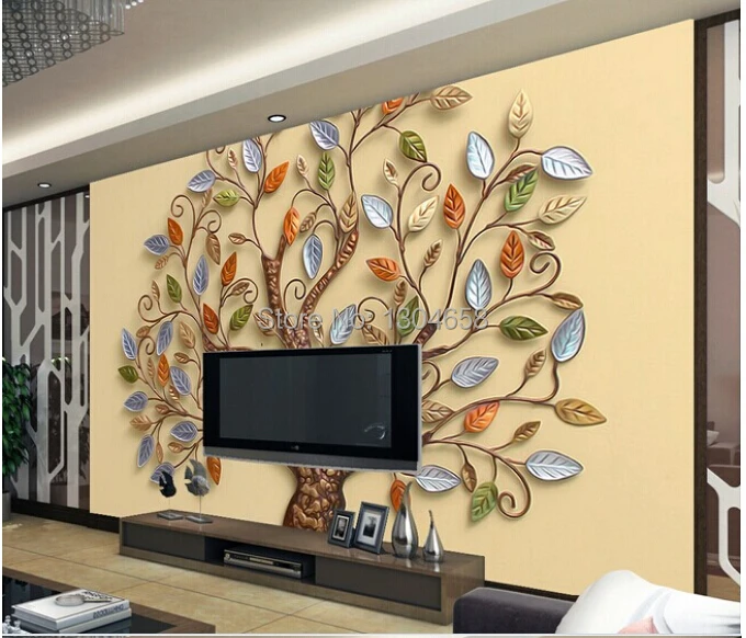 

Free shipping custom- modern 3D mural bedroom living room TV backdrop wallpaper abstract reliefs romantic color tree