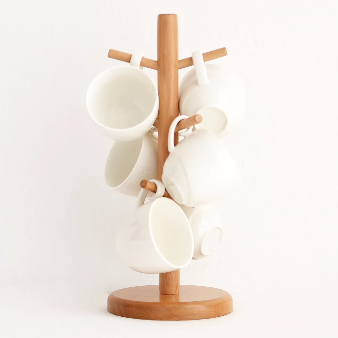 6 Hooks Tree Shape Wood Mug Coffee Cups Drying Storage ...