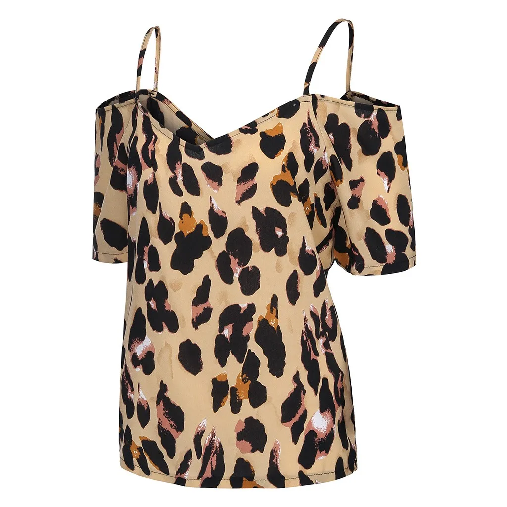 Модная женская летняя футболка размера плюс с леопардовым принтом, топы с открытыми плечами, женская одежда(S-5XL
