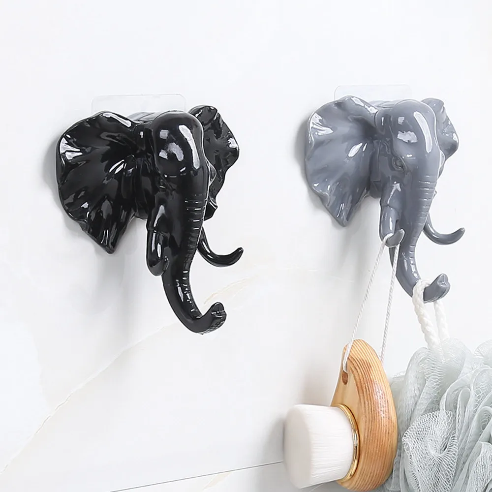 

Elephant Head Animal Wall Door Clothing Hook Display Storage Racks Self Adhesive Hanger Bag Keys Sticky Holder Creative Decor