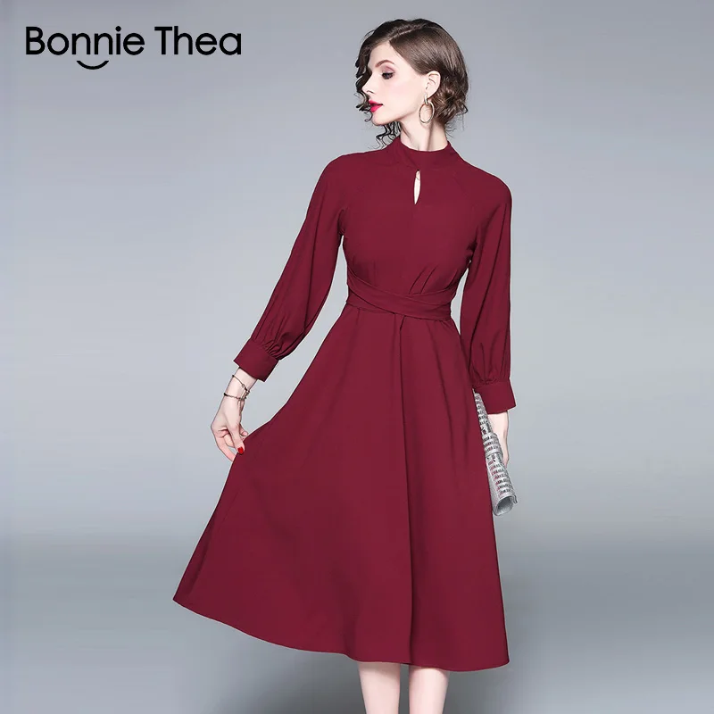 Женское платье миди bonnie thea длинное винтажное вечернее красного вина на осень и