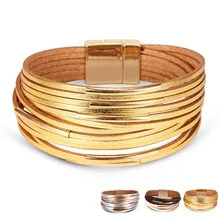 Дизайн золотые серебряные кожаные браслеты с подвесками многослойный магнит кожаный браслет с пряжкой и Браслет вечерние ювелирные изделия