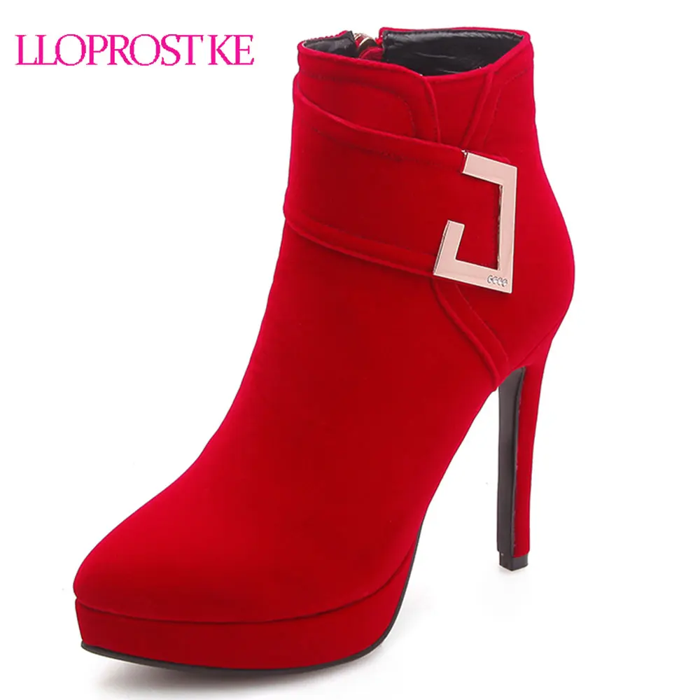 

Lloprost ke New Black Red Stiletto High Heels Ankle Boots Winter Thin Heel Platform Motorcycle Boots Zipper Shoes Woman D322