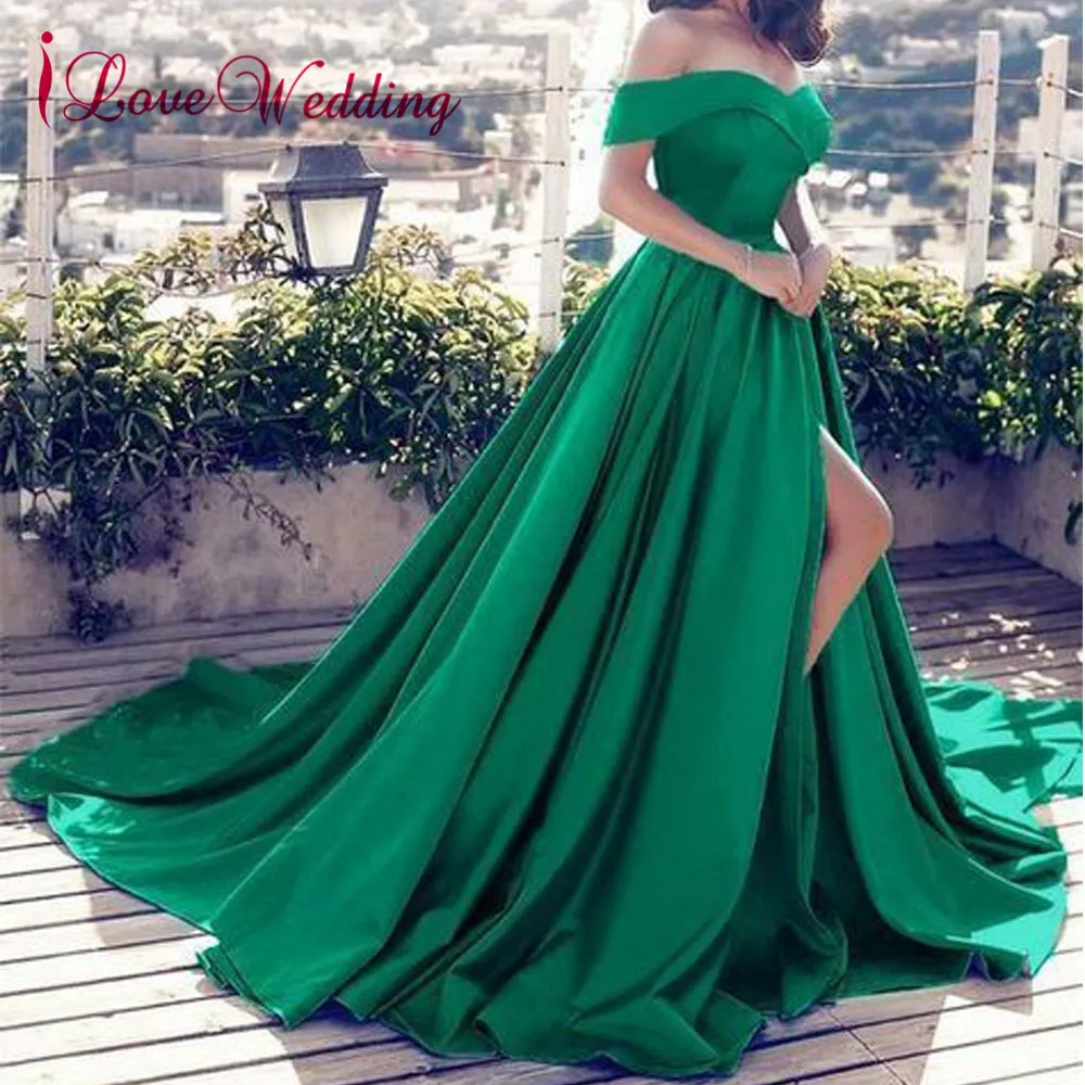

New Arrival 2019 Evening Dresses Sexy V Neck Off the Shoulder Satin A Line Elegant Long Prom Party Plus Size Evening Gown