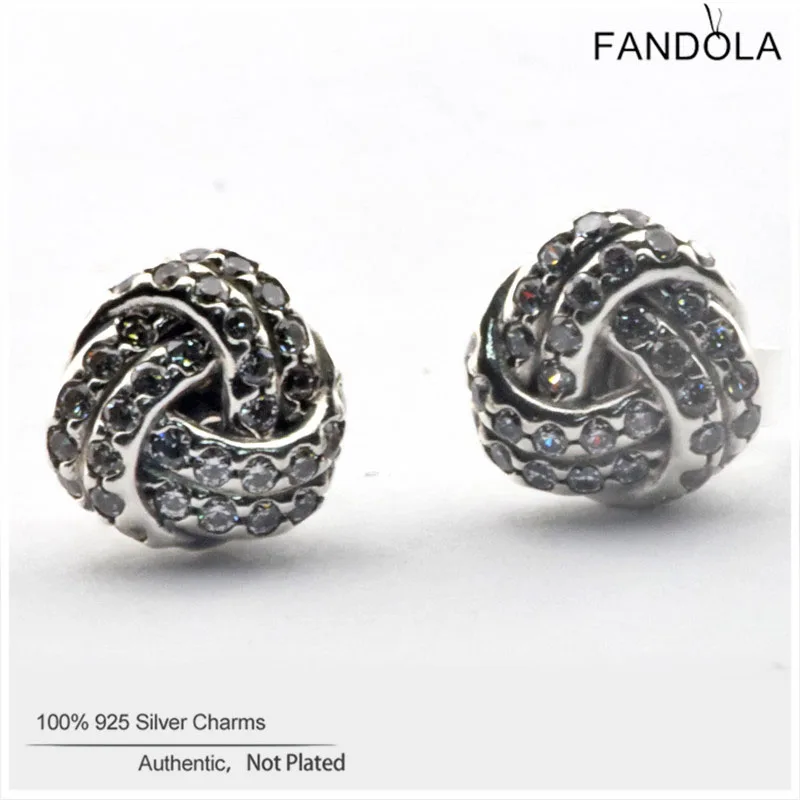 

Authentic 925 Sterling Silver Earrings Women Clear CZ Sparkling Love Knots Stud Earrings Engagement Wedding Original Jewelry