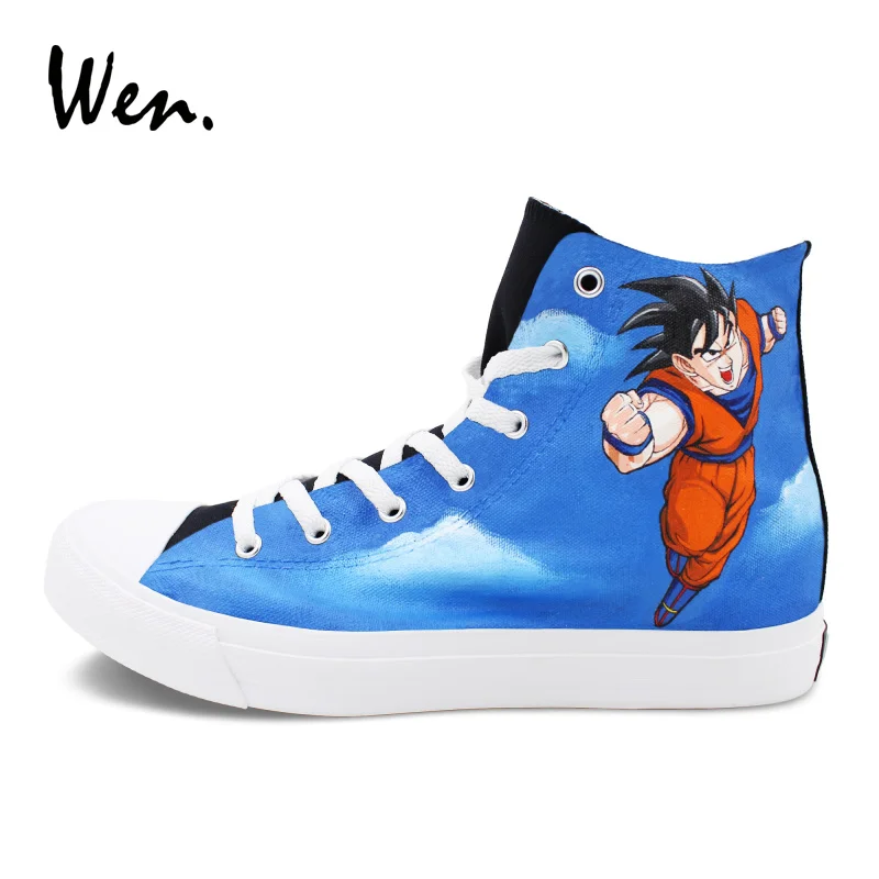 

Wen Black Skateboarding Shoes Hand Painted Sneakers Men Women Design Custom Dragon Ball Z Vageta Goku Graffiti Canvas Shoes