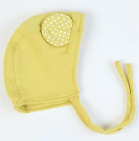 

New Cute Cotton Baby Bonnet Infant with Ears Lace-up Newborn Hat Dot Pink/Yellow Boy & Girl for 6-12 Months 1 PC Free Size