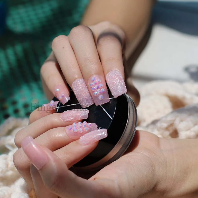 

Fashion full diamond crystal diamond square head candy color handmade fake nails Cute powder W09