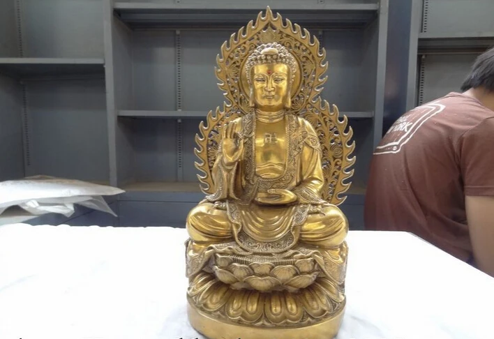 

S5365 14" Tibet Brass Buddhist 8 Auspicious Symbol Sakyamuni Shakyamuni Buddha Statue D0318