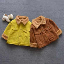 Г. Новая Стильная осенне-зимняя утепленная Вельветовая хлопковая рубашка для маленьких мальчиков и девочек теплая верхняя одежда детская одежда, куртка, пальто