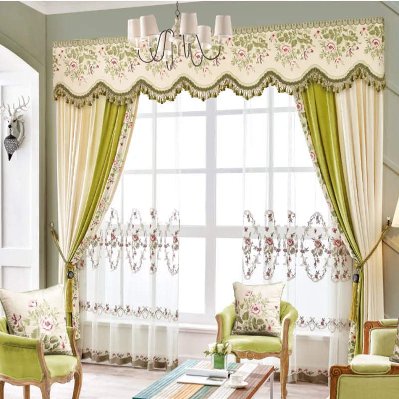 

Customzied Embroidered Splice Curtains Luxury European Style Curtain for Living Room High Quality Chenille Curtains Valance
