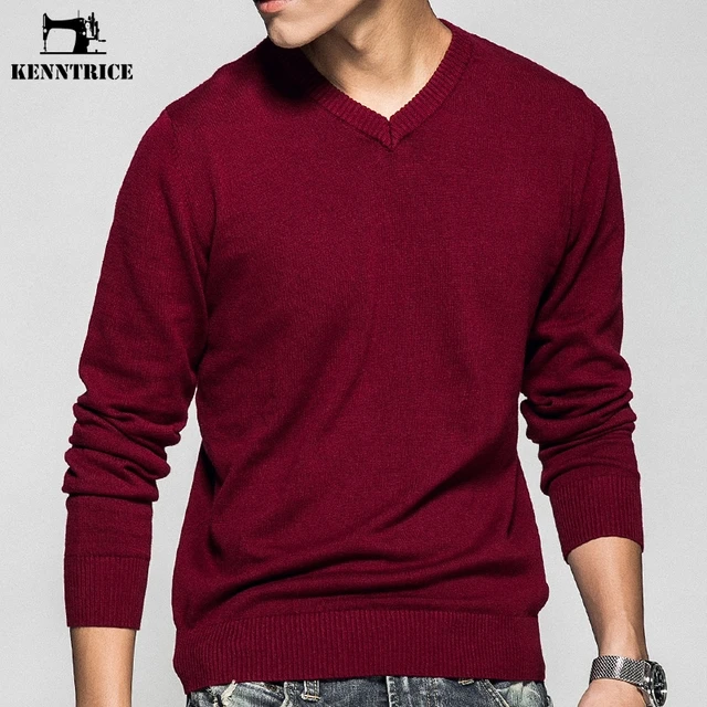 KENNTRICE Autumn Mens Pullover Sweaters V Neck Simple Fashion Vintage Cotton Men Sweaters Jumpers Spring Males Clothing