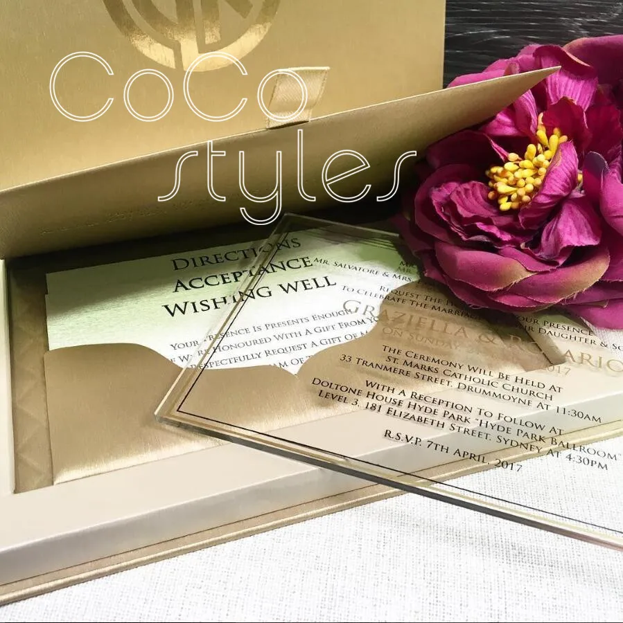  Cocostyles custom luxury embossing boxed invitation card with silk screen acrylic main card for ara - 32880971042