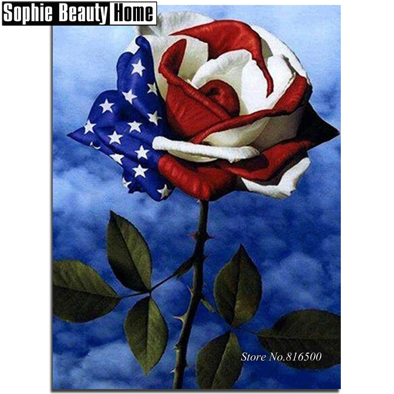 

Diy 5D Diamond Painting Cross Stitch America Flag Flower Rose Diamond Embroidery Pattern Full Drill Mosaic Home Decor Art 188031