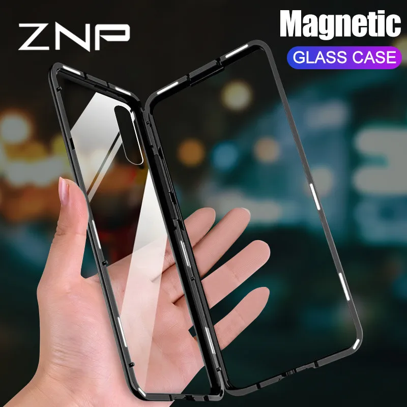 

ZNP Magnetic Metal Case For Huawei P30 Pro P20 Lite P10 Plus Tempered Glass Back Magnet Cover For Huawei Mate 20 10 Pro Lite 20X