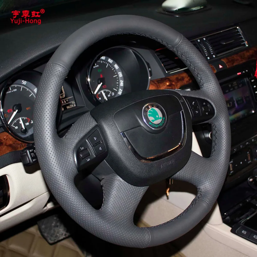 Чехол для руля автомобиля SKODA Octavia Superb 2010 2012 прошитый вручную верхний слой из
