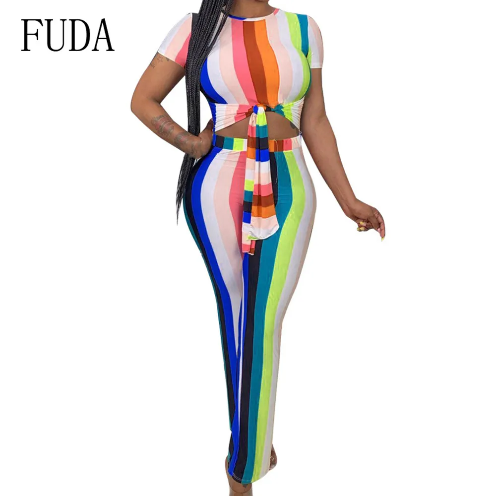 

FUDA New Summer Fashion Tight-fitting Cute Multicolor Women Rompers Elegant O Neck Short Sleeve Tie-up Bodycon Bandage Jumpsuits