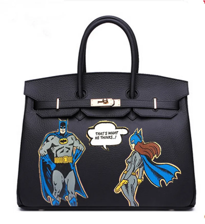 

2019 Handpainted Purses Custom Graffiti paintings Batman platinum bag Real Leather 35CM Gold Hardware