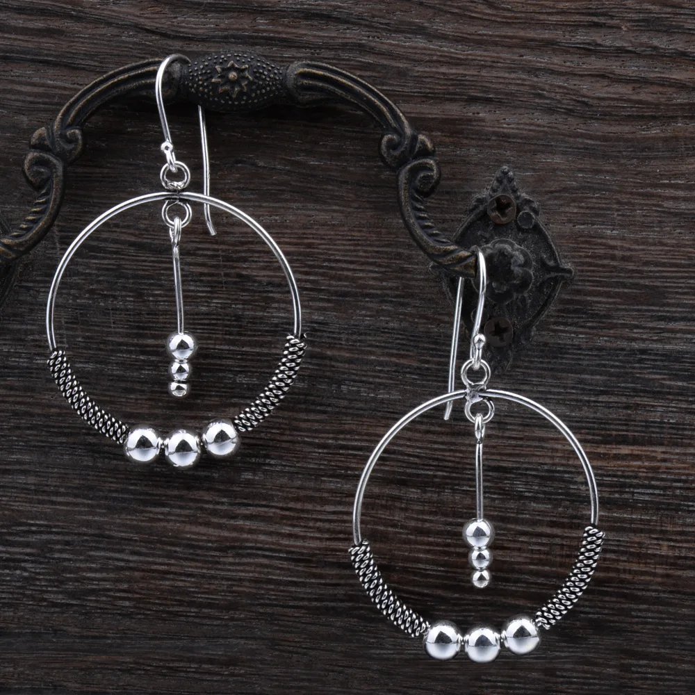 

Mythic Age Real 925 Sterling Silver Vintage Round Circle 3 Balls Drop Dangle Earrings Jewelry Gift for Woman Girl