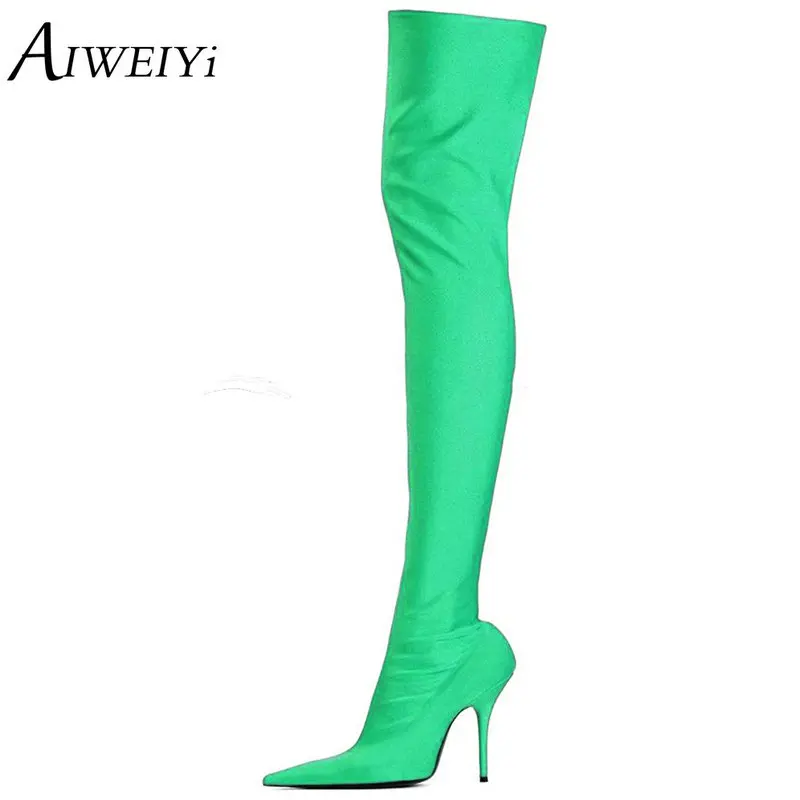 

AIWEIYi Women's Over The Knee Boots Fashion Thin High Heels Thigh High Boots Ultra Thin High Heels Ladies Spring Autumn Shoes