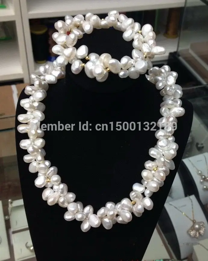 

j0040 Genuine Freshwater Cultured Pearl 14K Necklace Bracelet Suite Set 17'' 6.9'' New