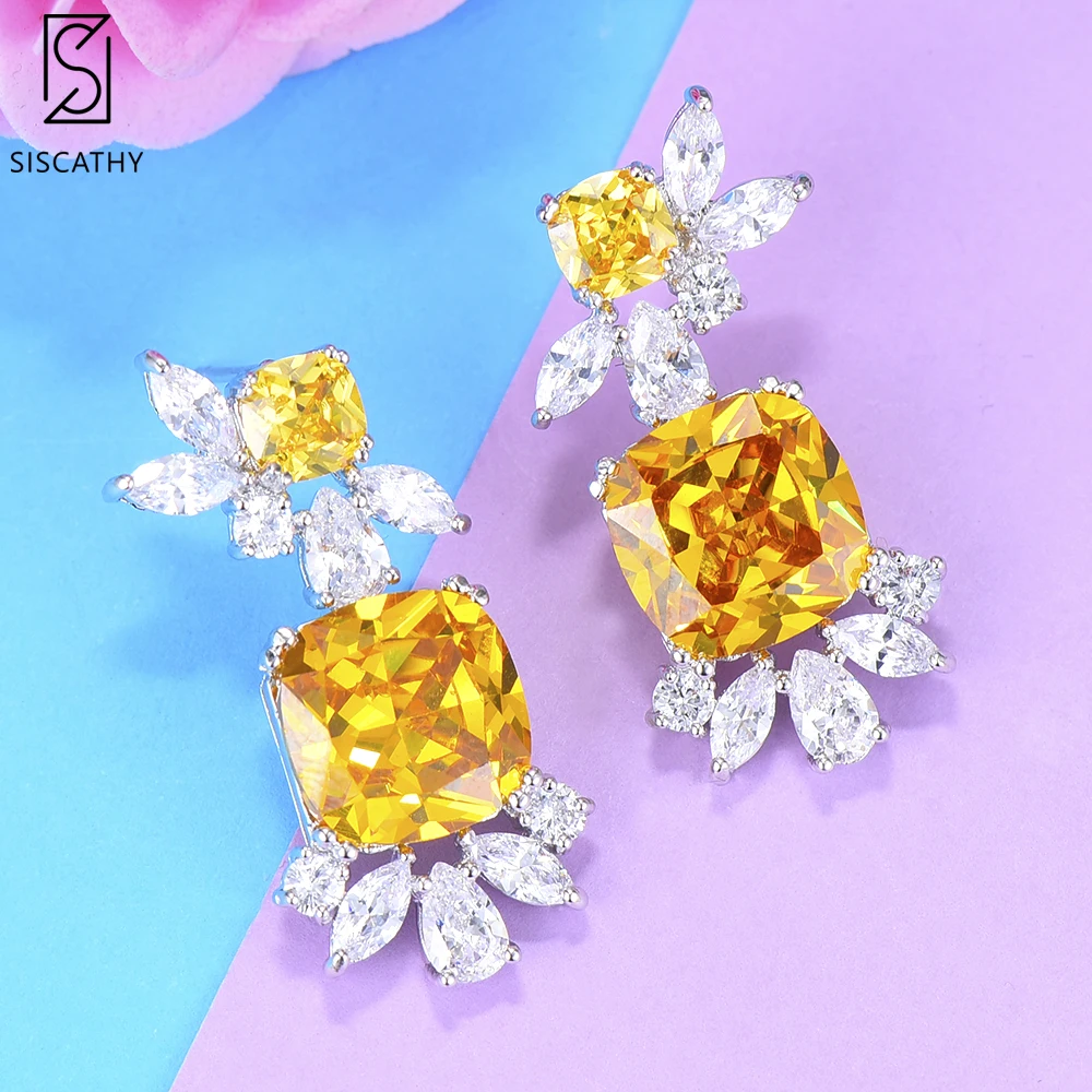 

2019 Trendy Femme Jewelry Stud Earrings for Women Wedding Engagement Charm Shiny CZ Clear Yellow Statement Crystal Earrings
