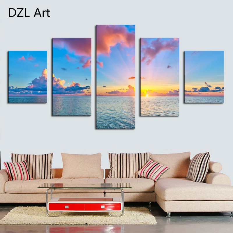

5 Panels(No Frame) Beach and ocean Picture Modern Wall Decor Print on Canvas Oil Painting Canvas Painting for Christmas Gift