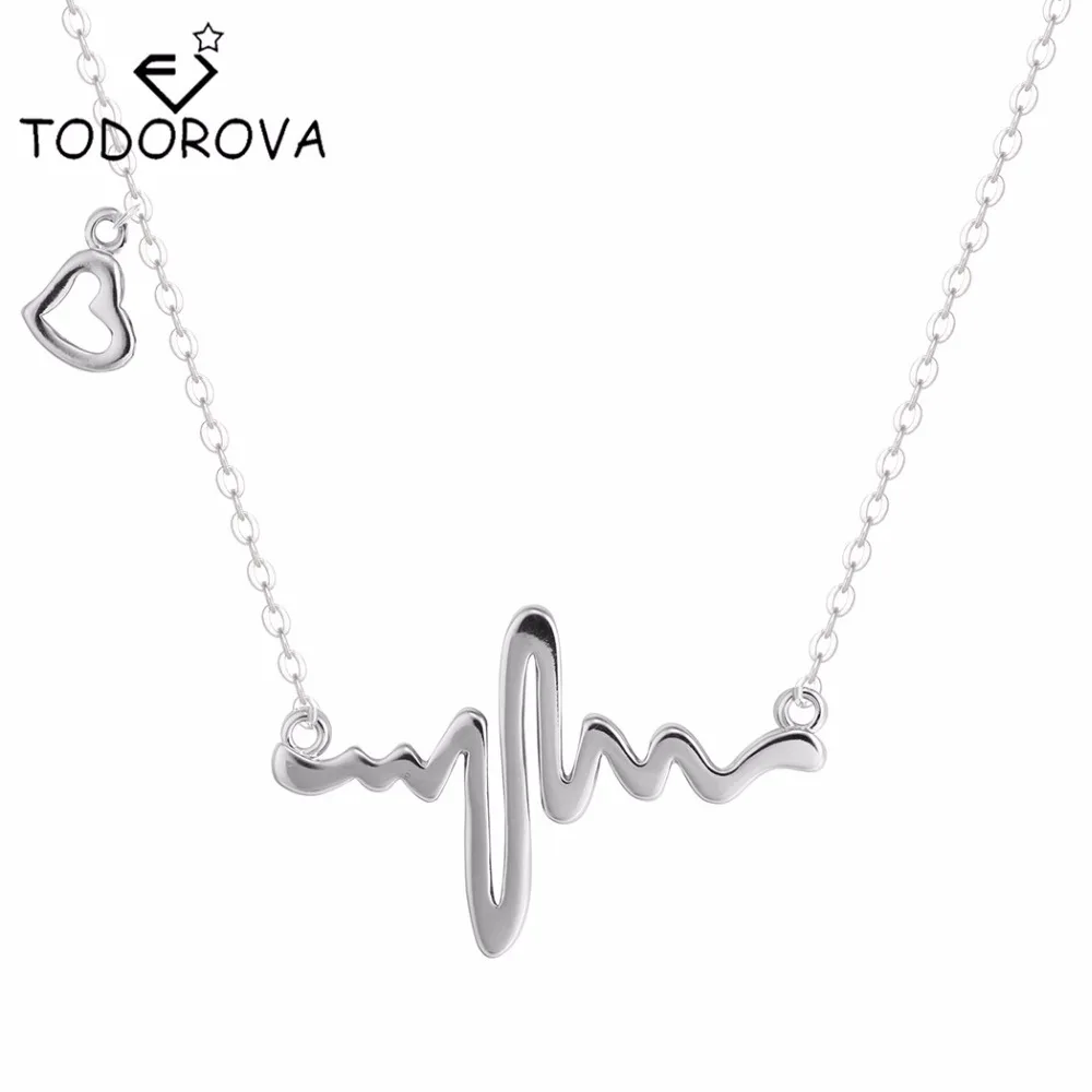 

Todorova Electrocardiogram Shape Pendant Chain Necklace for Women Statement Jewelry collar de plata